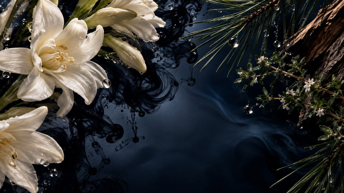 White night flowers, ink and pine from the Kamkam fragrance catalog