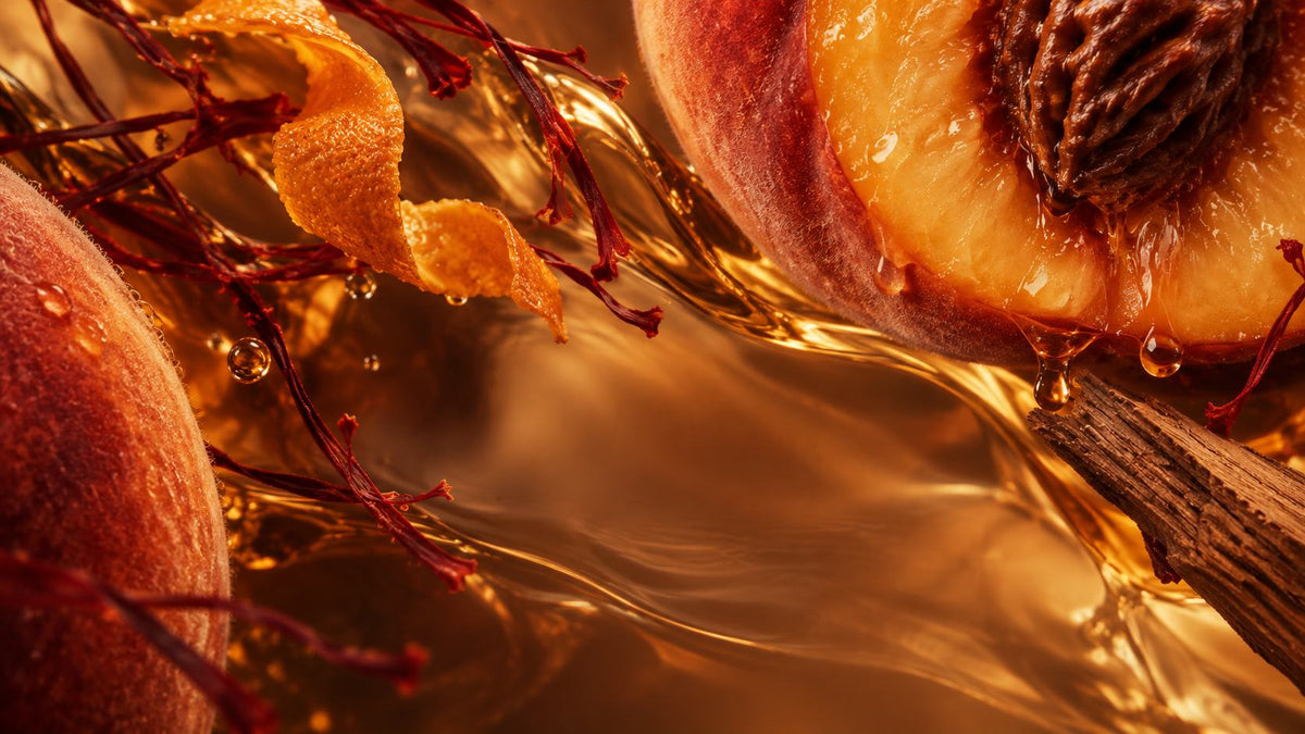 Peach, saffron and amber tones from the Peach Mot fragrance catalog